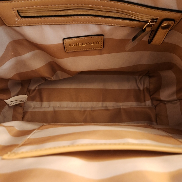 Kate Landry Elegant Black Crocodile Tote Bag Tan Handles End Pockets - Picture 9 of 16